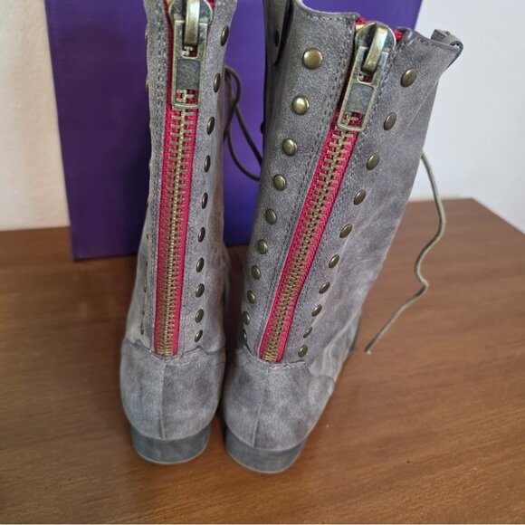 Madden Girl Galeriaa Brown Pari Gray Faux Leather Lace-Up Boots Plaid Lining 10M - Picture 5 of 9